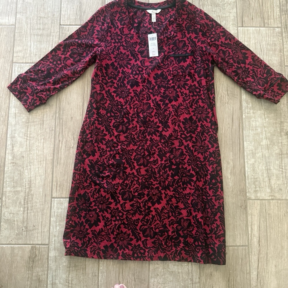 Soma Embraceable Cotton Stretch‎ Sleepshirt Tapestry Lace Ruby 3/4 Sleeve Sm NWT